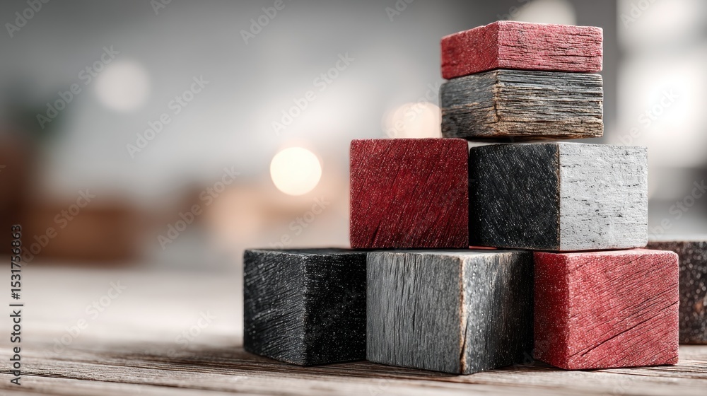 Poster rustic wooden blocks stacked on a table