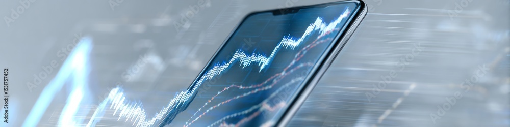 Aufkleber close up of a smartphone displaying a stock market graph with an upward trend on a blurry background