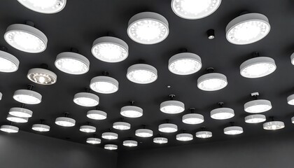 Modern LED lighting on dark ceiling with creating a futuristic interior design concept.