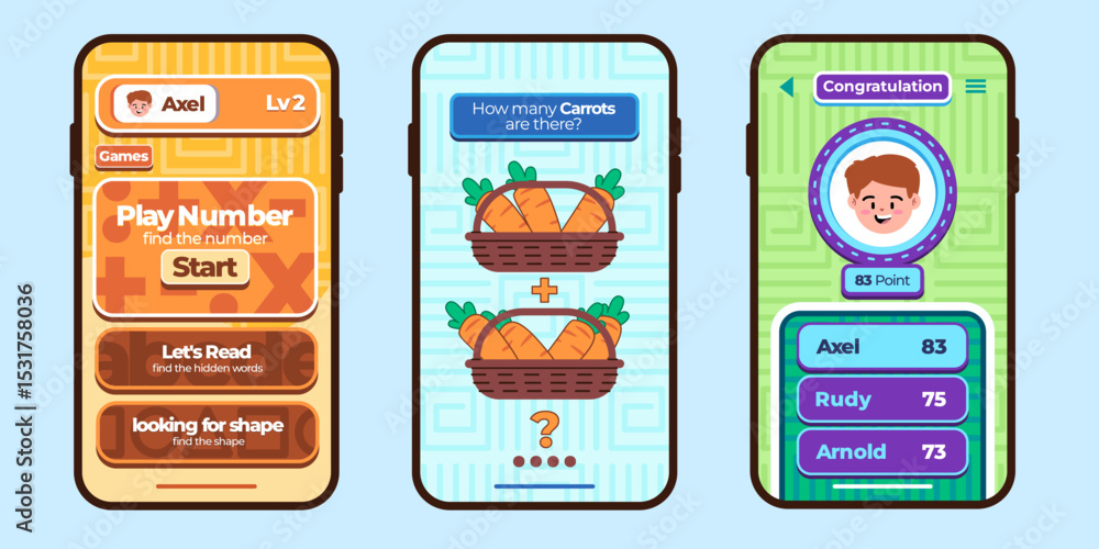 Poster kids education mobile apps smartphone application user interface for children colorful design ui set