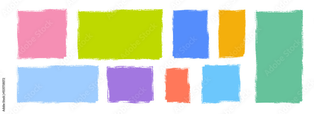 Poster colorful crayon text box set. hand drawn rectangle and square sticker shape collection. rough edge g