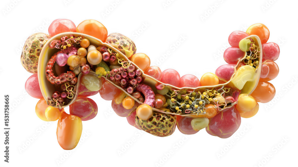 Poster colorful 3d rendering of enzyme breakdown process happening inside human intestine with transparent 