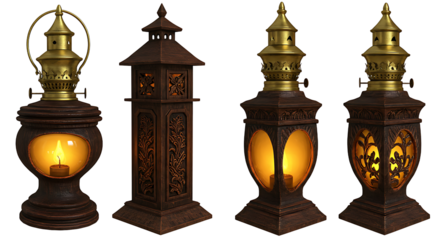 Antique style lanterns on white background