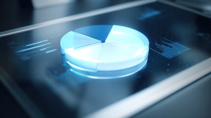 A pie chart displayed on a screen with blue hues and a modern, technological aesthetic appearance overall