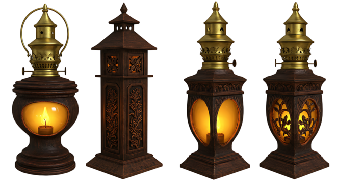 Antique style lanterns on white background