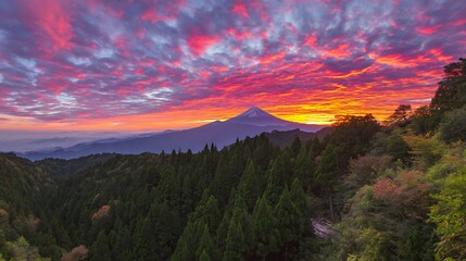 Mount Fuji dramatic sunrise in Japan