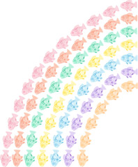 Rainbow of Fish in Pastel Shades Flowing from Top Right to Bottom Left
