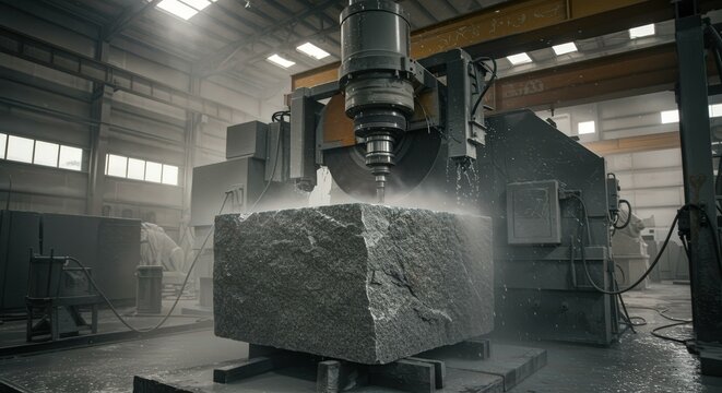 Industrial Diamond Wire Saw Cutting Stone: Precision Machinery at Work in a Stone Fabrication Factory