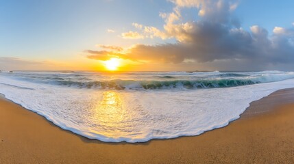 Fototapeta premium Golden sunset over the ocean waves