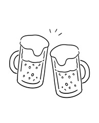ビールで乾杯_手書きイラスト_線画｜Cheers with Beer_Hand-drawn Illustration_Line Art