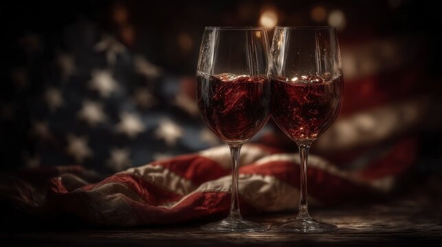Festive Red Wine Glasses  American Flag  Celebration