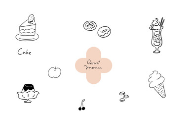 デザートメニューセット_手書きイラスト_線画｜Dessert Menu Set_Hand-drawn Illustration_Line Art