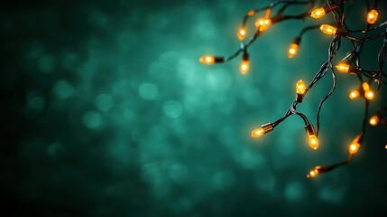 Hanging fairy lights creating magical atmosphere with soft warm glow on pastel green background, text space for festive scenes like Christmas weddings or New Year mapping visuals