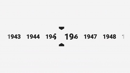 Horizontal timeline animation scrolling smoothly to the year 1945. Ideal for history documentaries, educational videos, or year-based content.