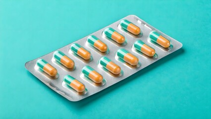 Fresh Vitamin B12 blister pack mockup on a vibrant turquoise backdrop—clean layout emphasizes energy support and clarity for supplement marketing.