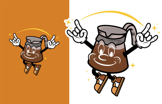Mr. Coffee Mascot Logo. Cartoon Coffee.