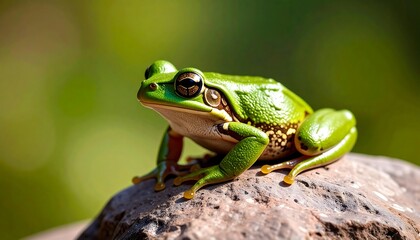 Naklejka premium Green frog on a rock (1)