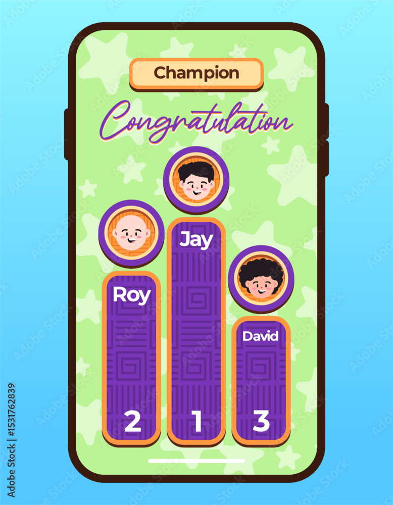 Poster congratulations page scoreboard bar chart winner top score mobile apps smartphone application user i