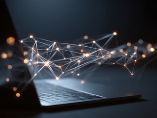 Network connectivity visualized on a laptop.