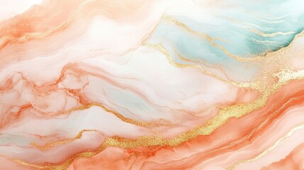 Soft pastel marble texture background with pink-white hues, light blue peach and gold accents, elegant minimalist abstract surface for luxury branding, wedding invitations or cosmetic packaging design