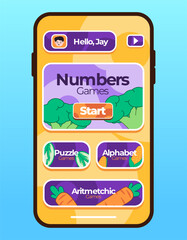 Apps games selection button number math mobile apps smartphone application user interface for children colorful design UI