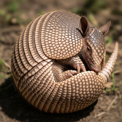Obraz premium The nine-banded armadillo always gives birth to identical quadruplets! Nature's perfect cloning machine on four legs! 