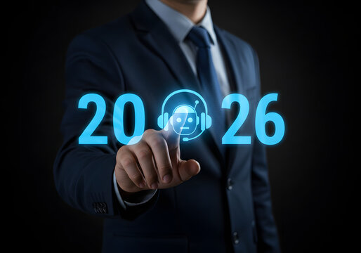 businessman pressing virtual button on white