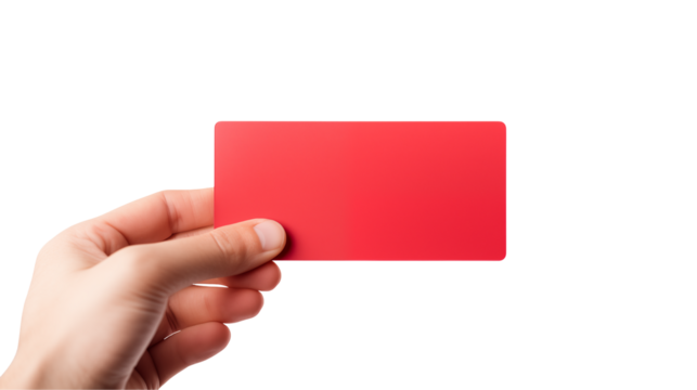 Hand Holding Red Blank Card Mockup Isolated on Black