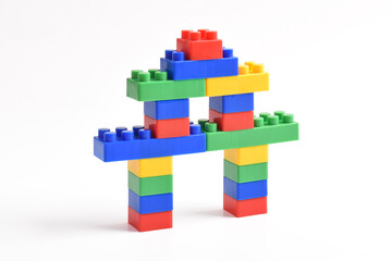 Plastic building blocks isolated on white background