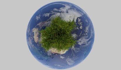 Tree grows on the globe, concept of natural resource conservation, love the world, 3D illustration