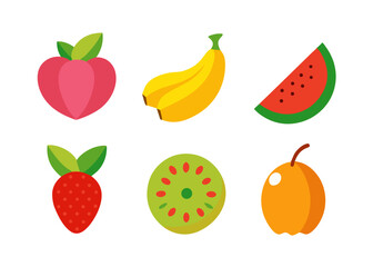 Flat design fruit icons set illustration