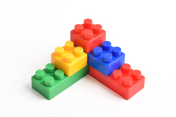 Plastic building blocks isolated on white background