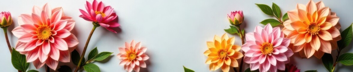 Vibrant autumn dahlias, pastel tabletop, blank space , stock photo, design, autumn
