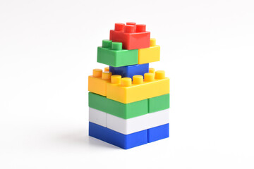 Plastic building blocks isolated on white background