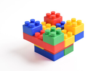 Obraz premium Plastic building blocks isolated on white background