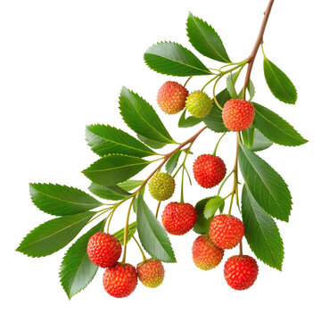 Strawberry tree branch isolated, and A tropical strawberry tree branch isolated