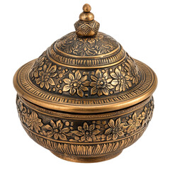 Ornate Decorative Bowl with Floral Design and Lid in Vintage Style