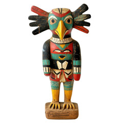Colorful Vintage Wooden Figure of Bird with Intricate Patterns