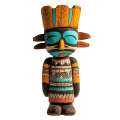 Colorful Wooden Figurine with Intricate Designs and Native Influence