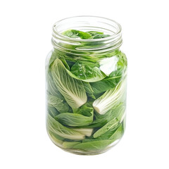 Fresh Green Leafy Vegetables Packed in a Glass Jar for Healthy Food