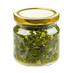 Transparent Jar Filled with Fragrant Green Herbal Leaves