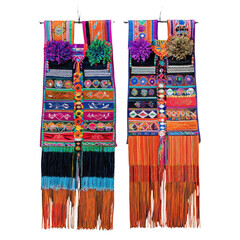 Colorful Textile Wall Hanging with Decorative Flowers and Fringes