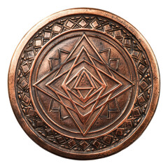 Intricate Copper Medallion with Geometric Patterns and Details