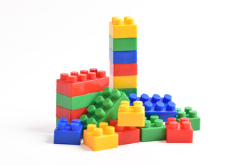 Colorful Plastic toy blocks isolated on white background. Building Blocks © Mulad Images