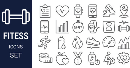 Fitness Icons Set Health, Wellness, and Workout Line Art Graphics