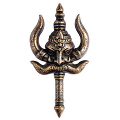 Intricate Bronze Trident with Demon Face and Ornate Details