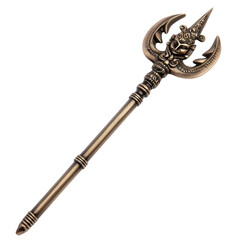 Ornate Antique Bronze Trident with Intricate Lion Head Design