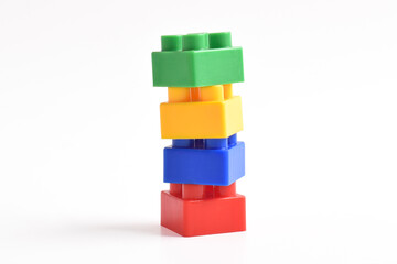 Colorful Plastic toy blocks isolated on white background. Building Blocks