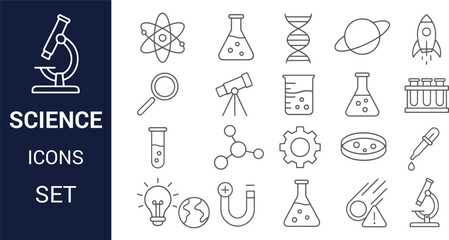 Science Icons Set  A Collection of 20 Line Art Science Icons for Design Projects