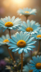 Fototapeta premium Stunning Blue Daisies in Golden Sunlight